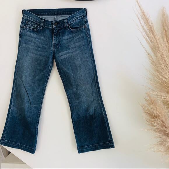 7FAM For All Mankind Crop Wide Leg Mid Rise Medium Blue Wash Dojo Denim Jeans 27 - Picture 3 of 8